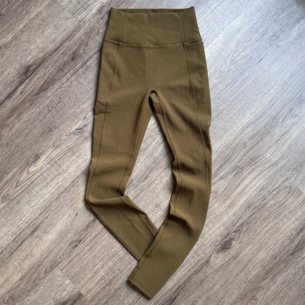 CALIA High-Waisted Olive Green Women's Ribbed Leggings - Extra Small